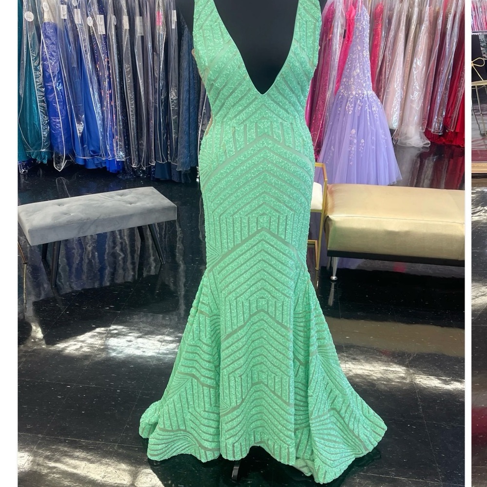 Jovani Mint Sequin Mermaid Gown - Picture 4 of 7